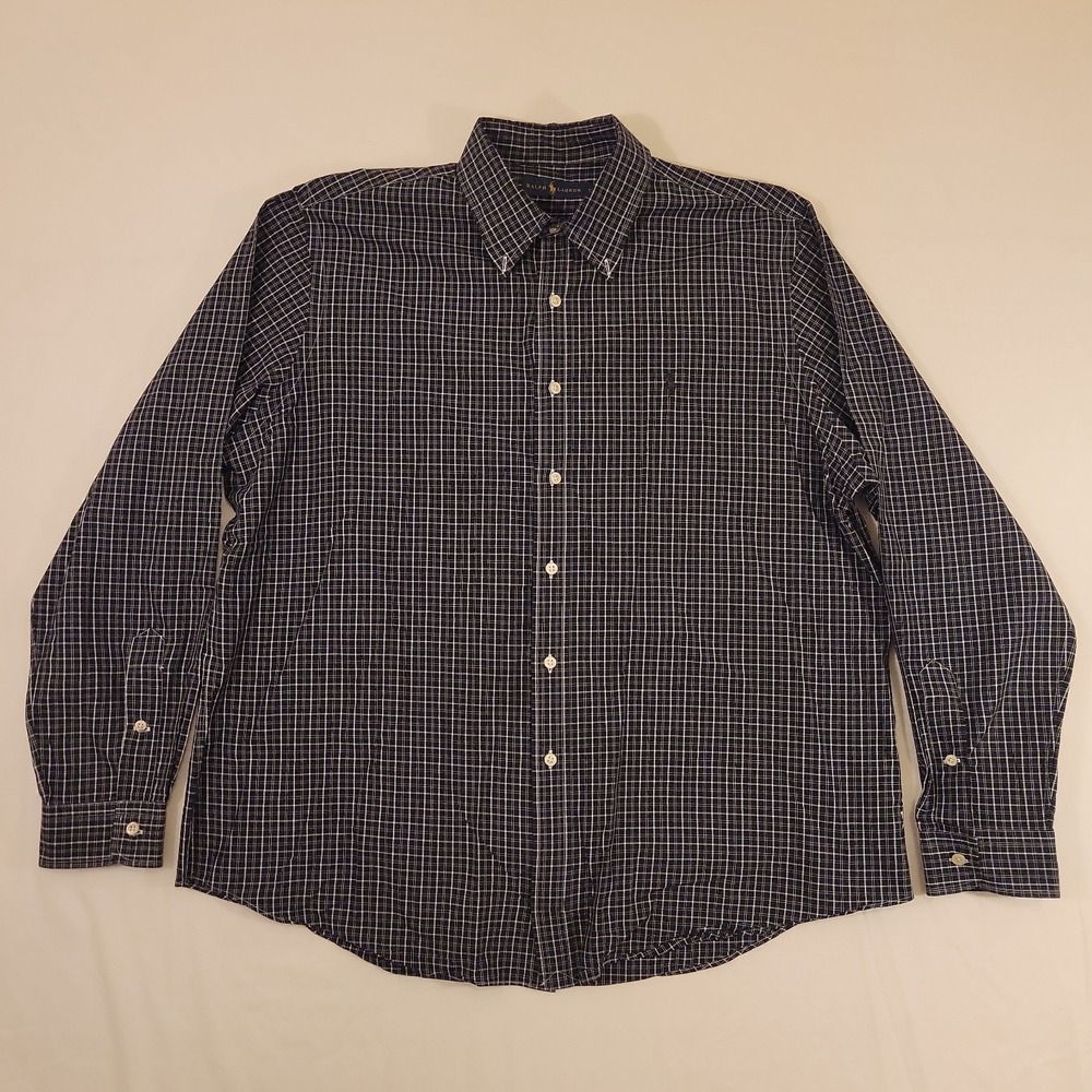 Ralph Lauren Mens XL Black Plaid Long sleeve Casual Button Up Button Down